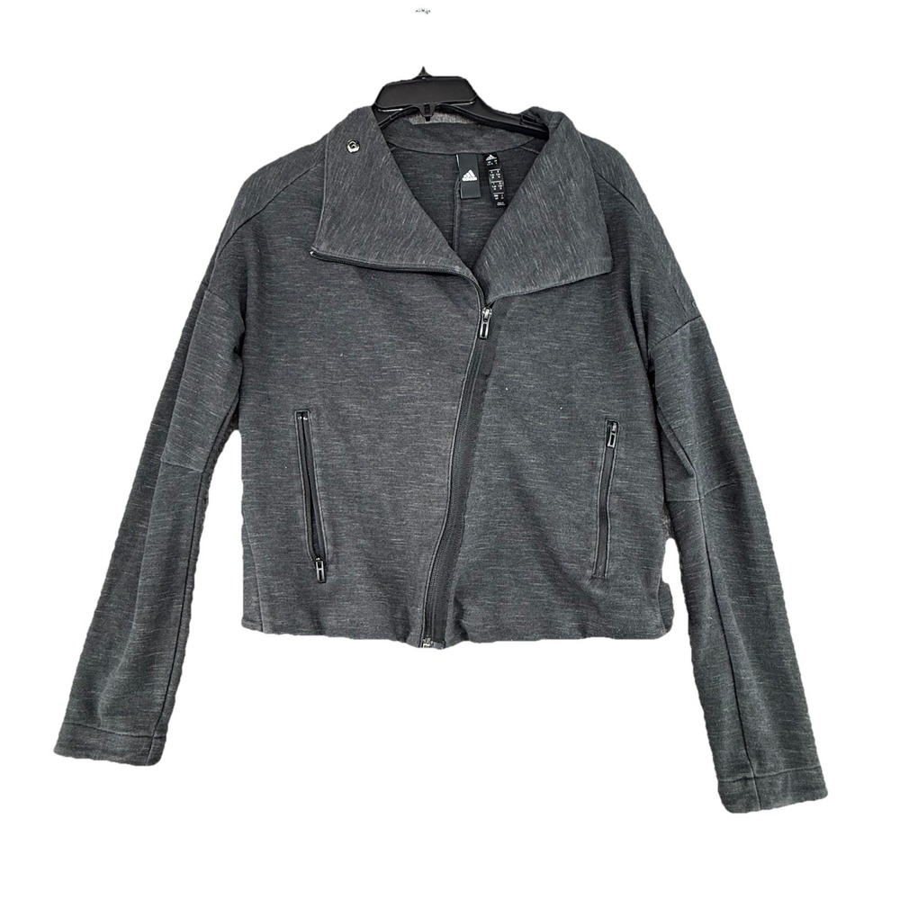 Adidas Womens Jacket Small Black Hear tracer Asymmetrical Moto Athleisure